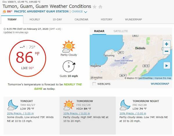 グアム旅行の時のあたる天気予報サイトと台風情報がわかるサイトを教えます